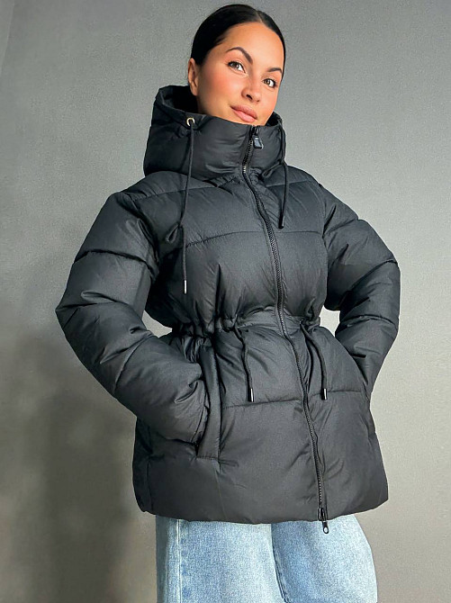 Куртка жіноча A-N 9020-1 подовжена з капюшоном і затяжкою талії чорна, чорний, 46 Київ - фото 11