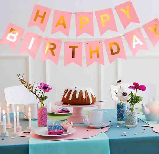 Гирлянда флажки happy birthday 2,8 м, гирлянда флажки на день рождения, растяжка день рождения Киев