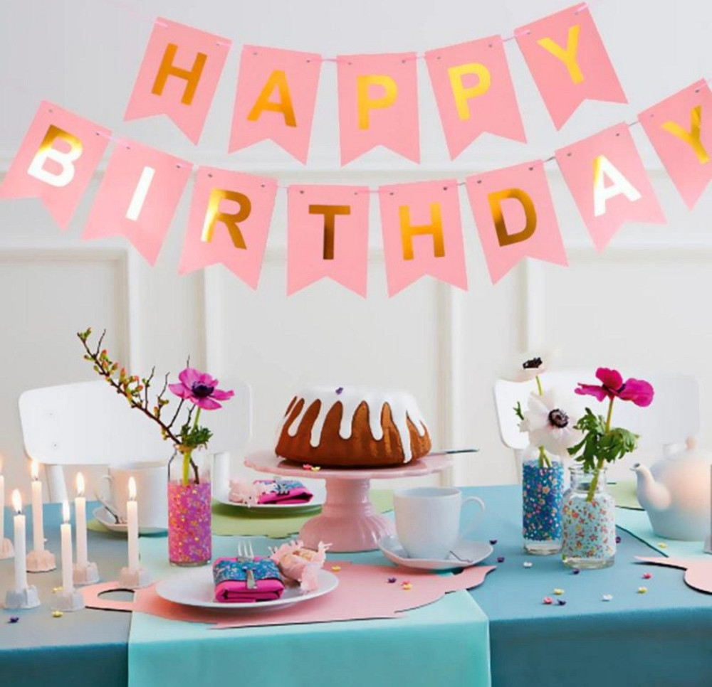 Гирлянда флажки happy birthday 2,8 м, гирлянда флажки на день рождения, растяжка день рождения Киев - изображение 1
