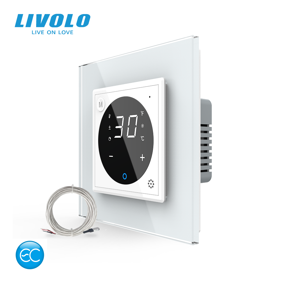 Розумний Wi-Fi терморегулятор (термостат) сенсорний програмований для електричної теплої підлоги LIVOLO, білий скляний (VL-M7FCQ1Z2-2WPS23) Коломия - фото 1