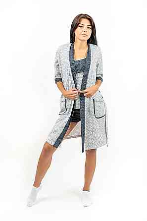 Спальный комплект (тройка) пижама+халат, белый, 100% х/б, топ Крохатушка одяг Киев