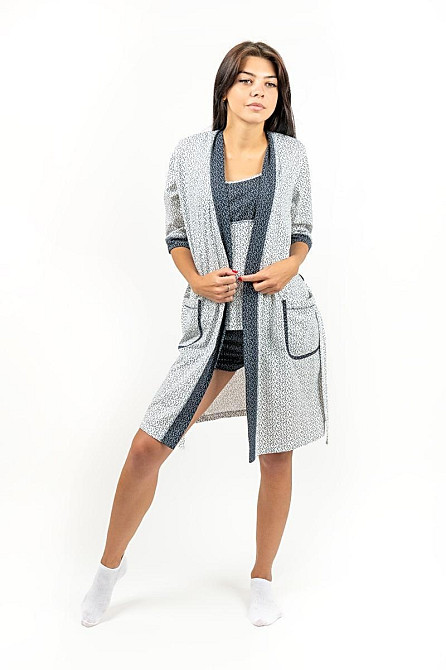 Спальний комплект (трійка) піжама+халат, білий топ Крохатушка одяг Київ - фото 3