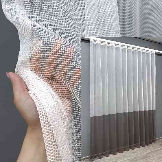 Тюль VR-Textil 1746т Сітка Льон Білий з венге 300х250 см (42-0756) Київ