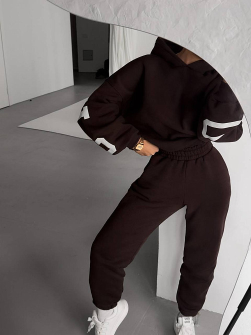 Женский стильный повседневный костюм Chicago с двойным капюшоном Шоколад, 48/50 Одесса - изображение 9