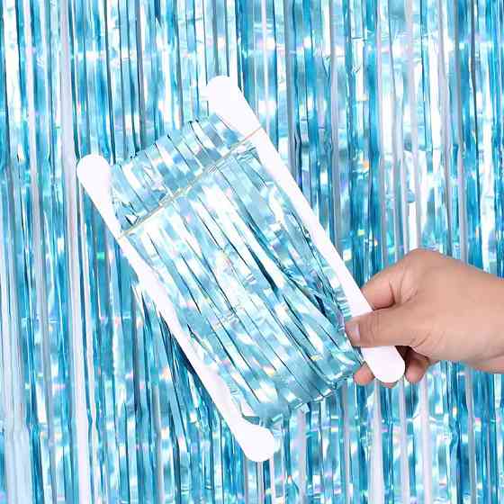 Фольгированные шторы для фотозоны с голограммой 2 м на 1 м голубой Киев