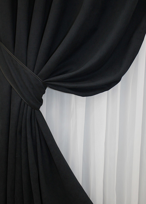Комплект готових штор VR-Textil Мікровелюр Petek № 1522ш Чорний 150х290 см 2 шт (33-0375) Київ - фото 5