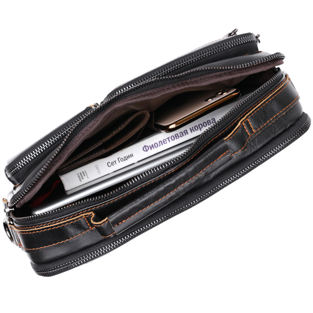 Шкіряна чоловіча сумка Vintage 20469 Чорний Київ - фото 9