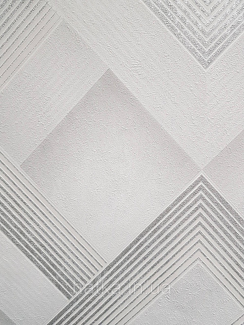 Шпалери вінілові на флізеліні Sintra Simmetria метрові геометрія фігури смуги сіре срібло білі 524534 Київ - фото 2