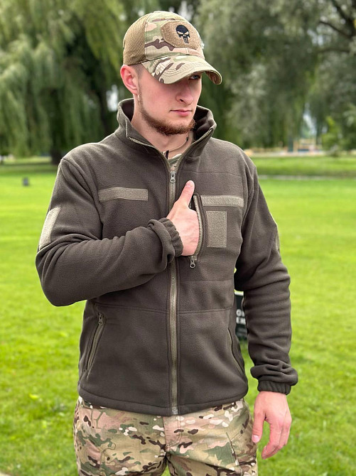 Военная тактическая оливковая флисовая кофта на змейке мужская теплая флиска тактическая демисезонная кофта SH Львов - изображение 7