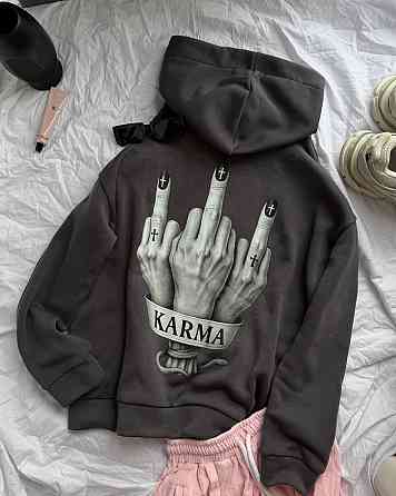 Жіноча трендова тепла худі тринитка на флісі Графіт Одеса