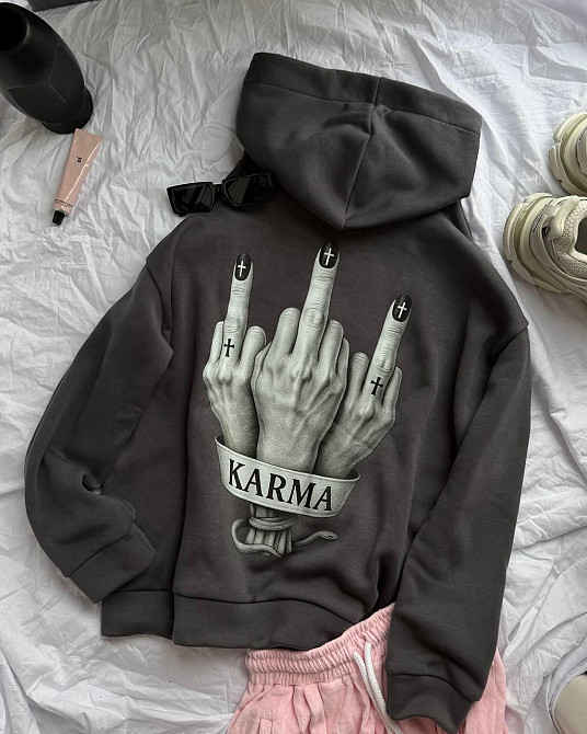 Жіноча трендова тепла худі тринитка на флісі Графіт Одеса - фото 3