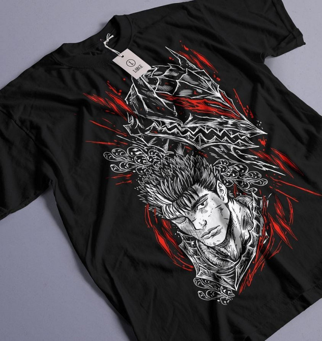 Футболка чоловіча з аніме принтом Берсерк Манга Стріп Гутс оверсайз (S/M/L) Чорний AnimeJ0984 Дніпро - фото 8