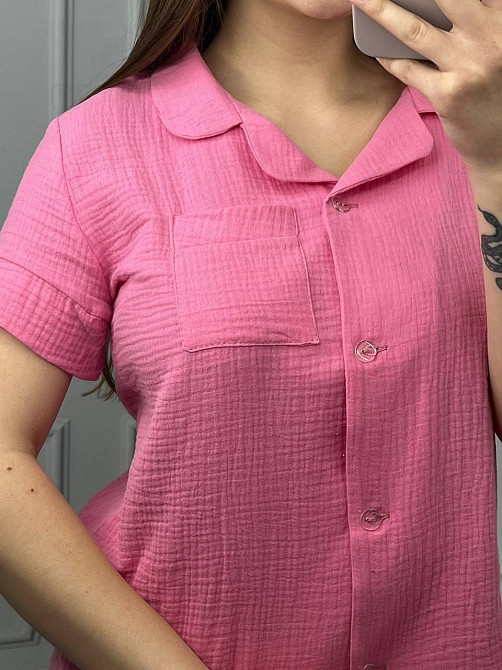 Піжама жіноча шорти і сорочка муслінова Рожевий L Харків - фото 3