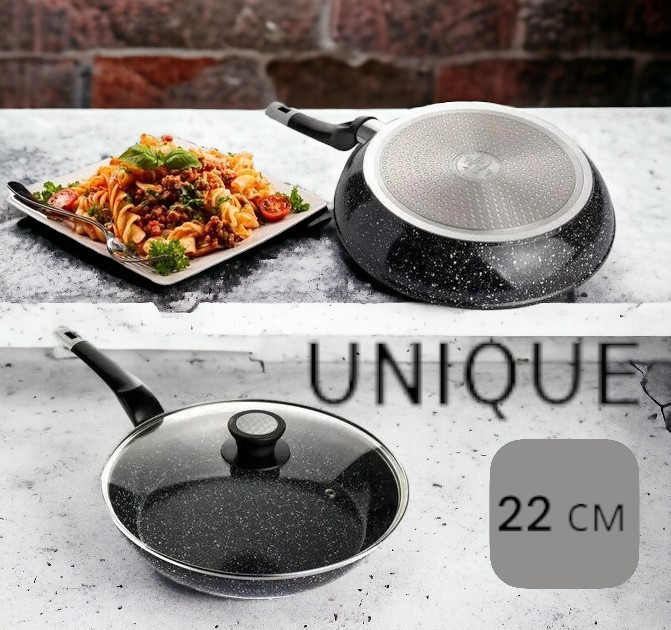 Сковорода UNIQUE UN-5144 22 см с крышкой/гранит темный Одесса - изображение 1