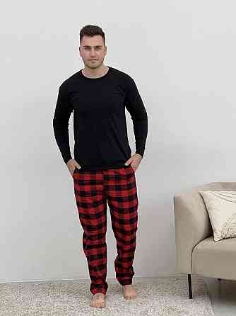 Домашня піжама для чоловіків COSY з фланелі (штани+лонгслів чорний) червоно/чорні L XL Київ
