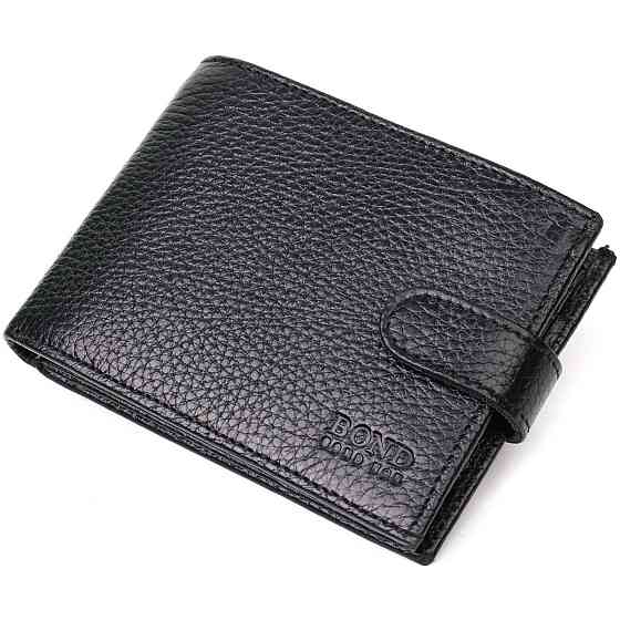 Горизонтальне портмоне для чоловіків з натуральної зернистої шкіри Чорний (BOND) Київ