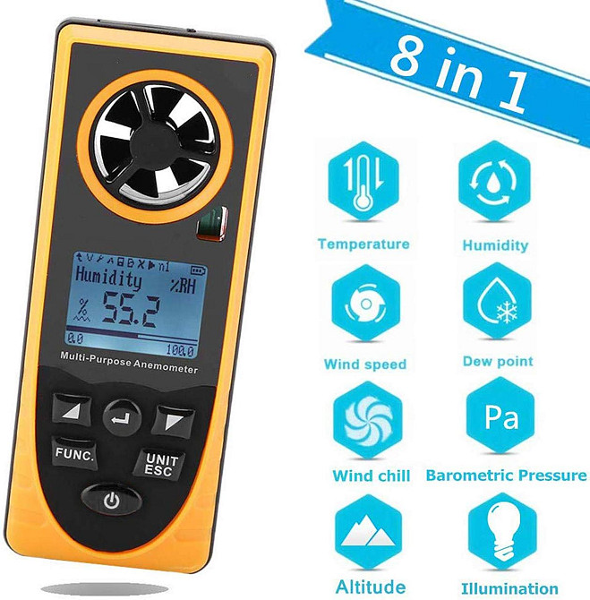 Многофункциональный анемометр-метеостанция 0,7-30м/с, -20-60°C BENETECH GM8910 Чернигов - изображение 2