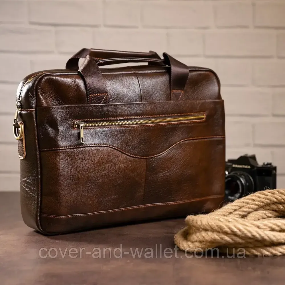 Чоловіча ділова шкіряна сумка під ноутбук та документи А4 коричневого кольору VINTAGE STYLE Київ - фото 1