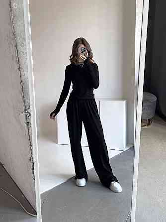 Жіночий базовий прогулянковий костюм-двійка: лонгслів і штани турецька віскоза Чорний, 42/46 Одеса