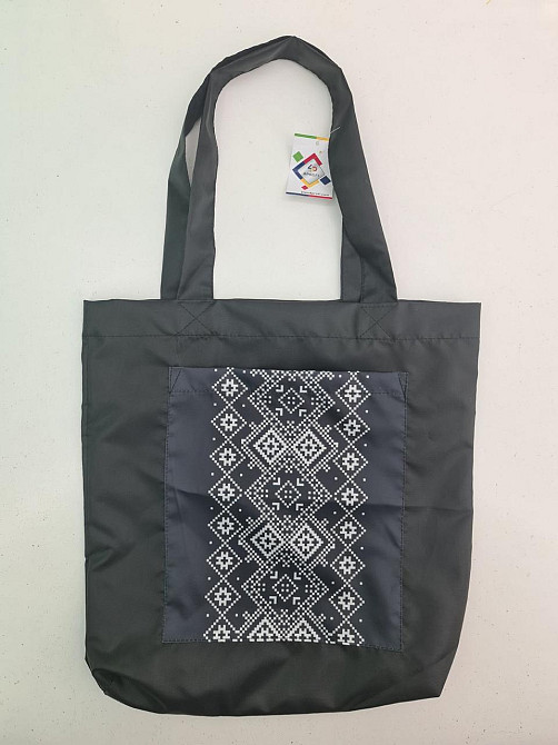 Сумка з кишенею "Вишиванка" 03 40х35 см ручка 60 см чорна вертикальна (1 шт.) Харків - фото 2