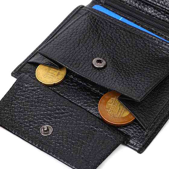 Небольшой мужской бумажник из натуральной зернистой кожи без застежки Черный (BOND) Киев