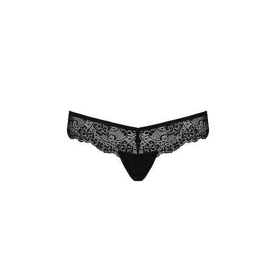 Мереживні трусики-танга з атласним бантиком Passion NAJA THONG XXL/XXXL, black Sex Aura Київ