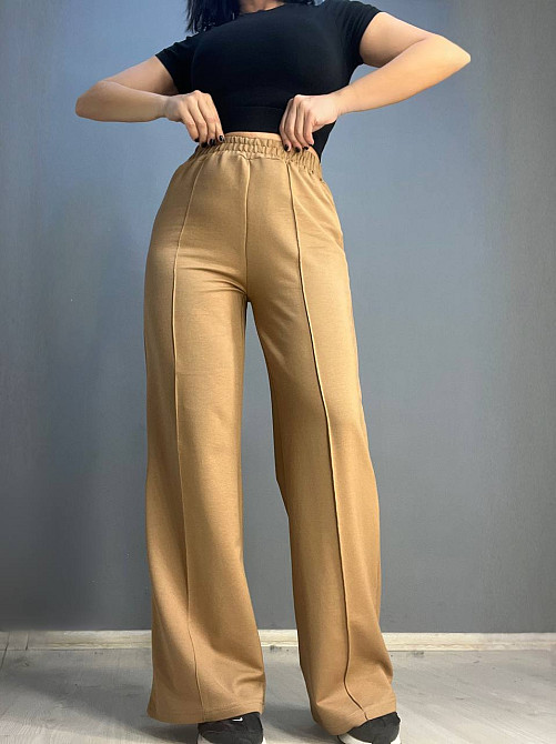 Брюки женские MY CITY 8286 широкие клеш от бедра шов стрелка впереди высокая посадка капучино, капучино, SM Киев - изображение 11