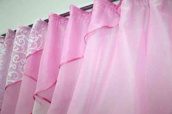 Кухонный комплект (280х170см) шторка с ламбрекеном цвет розовый с белым 00к 59-398 Киев