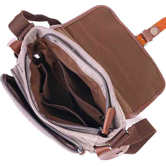 Практичная горизонтальная мужская сумка из текстиля 21248 Vintage Серая Киев