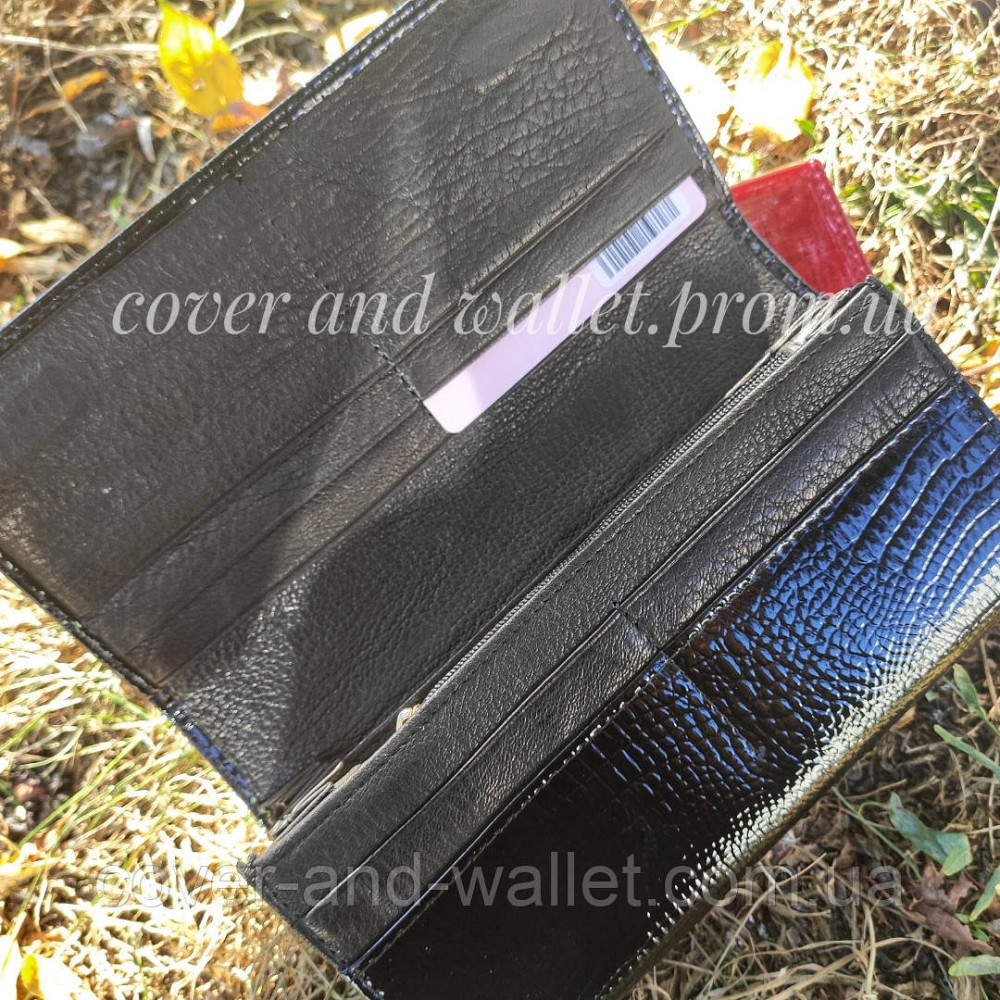 Красивый черный лаковый женский кошелёк из натуральной кожи Helen Verde Киев - изображение 3