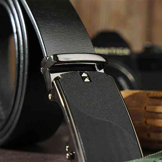 Ремень мужской c матовой черной вставкой на пряжке Vintage 20319 Черный Киев