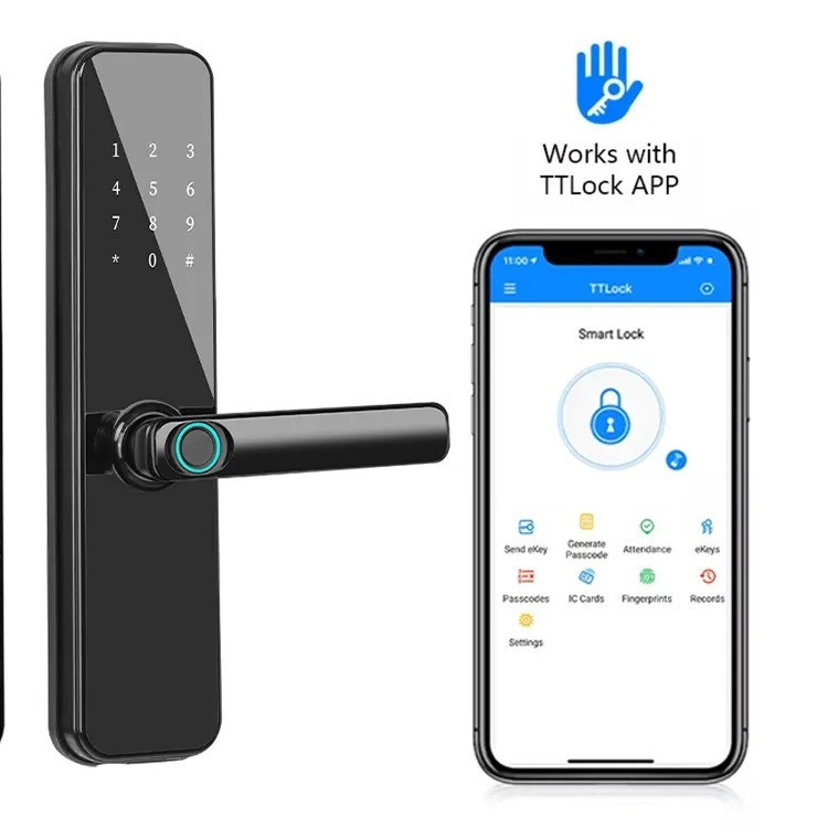 Смарт замок кодовий розумний дверний KHS-N8 з відбитком пальця і ключ-картою, чорний Кам'янець-Подільський - фото 5