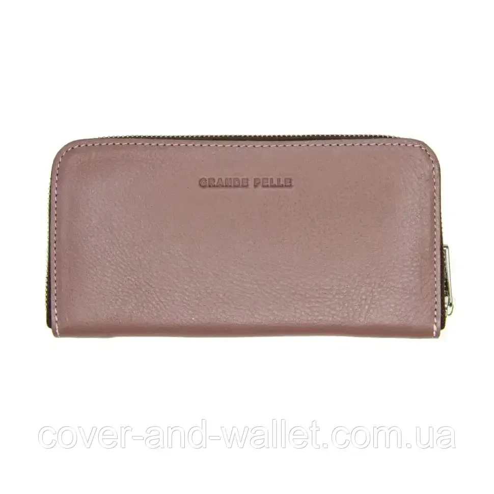 Фирменный кожаный кошелёк на молнии пудрового цвета ручной работы Grande Pelle Serpente Киев - изображение 5