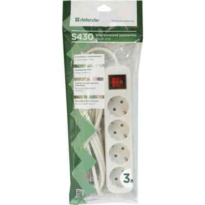 Сетевой удлинитель Defender S430 3.0 m 4 роз switch white (99238) Винница