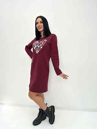 Теплое платье с принтом Romance 46-48, Марсала Киев