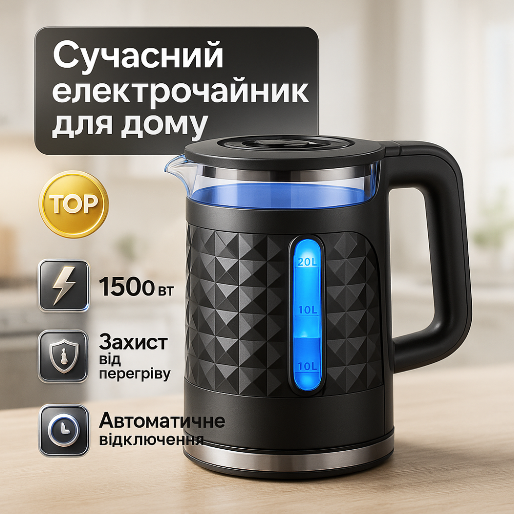 Чайник електричний домашній Edenberg EB-83559 2.3л 1500Вт, Хороший електронний чайник WF-22 Львів - фото 6