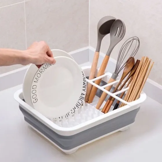 Складна силіконова сушарка для посуду Collapsible Drying Rack 37x31 см: органайзер для тарілок та приборів Одеса