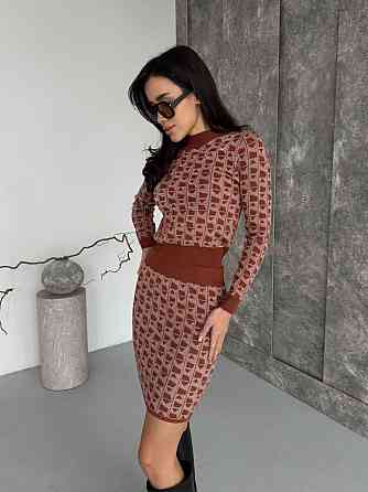 Жіночий базовий теплий костюм-двійка: кофта та спідниця кашемір Цегляний Одеса