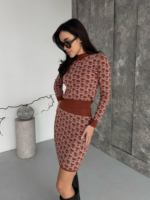 Женский базовый теплый костюм двойка: кофта и юбка кашемир Кирпичный Одесса - изображение 4