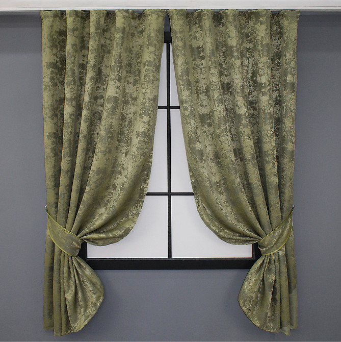 Комплект коротких штор VR-Textil Жаккард Sultan YL № 1213ш Оливковый 130х170 см 2 шт (35-0053) Киев - изображение 1