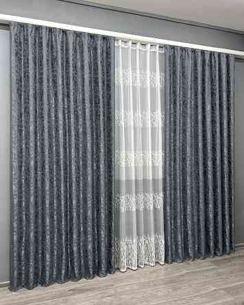 Комплект штор VR-Textil Льон Мармур 200х270 2шт і Тюль 500х270 1262ш-1675т Графітовий з білим 71-166/6 Київ