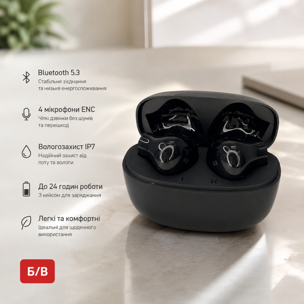 Бездротові TWS навушники Renimer ST01A Bluetooth 5.3, навушники-вкладиші з 4 мікрофонами ENC, вологозахист IP7, Уцінка Б/В Київ - фото 7