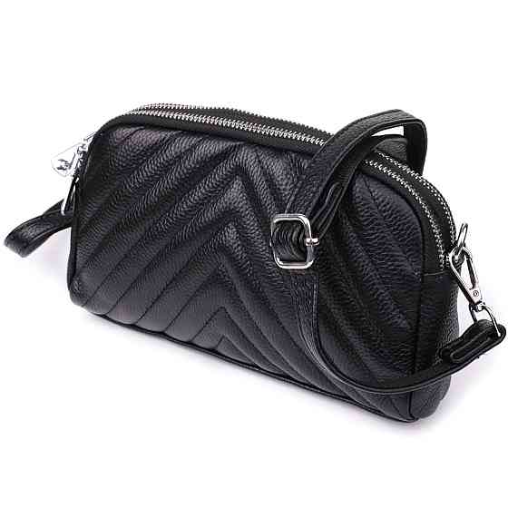 Сумка прошита треугольниками из натуральной кожи Vintage 22909 Черный Киев