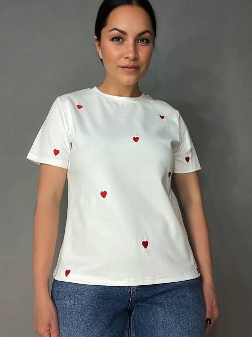 Футболка женская A-N 27008 базовая с вышивкой сердца, белый, one size Киев - изображение 11