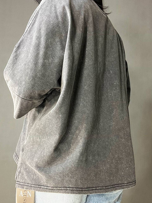 Футболка женская A-N 26028 тай-дай оверсайз с вышивкой, серый, one size Киев - изображение 3