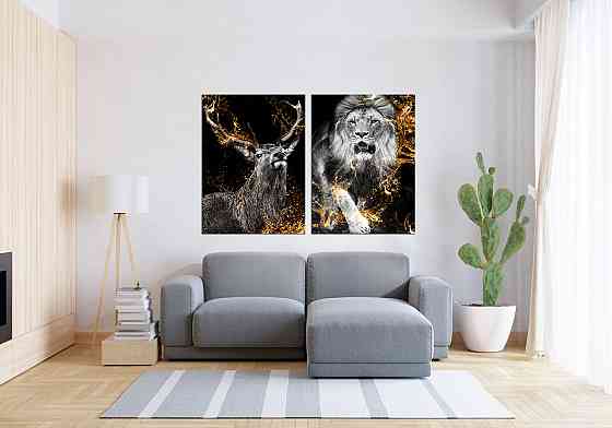 Модульная картина в гостиную / спальню  Олень-Лев   TLV-2_142 90x132  см Киев