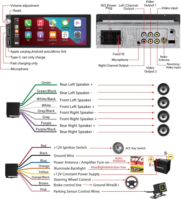 Автомагнитола 1DIN с Apple Carplay/Android Auto, 6,9-дюймовая IPS-магнитола с сенсорным экраном, камерой заднего вида Киев - изображение 9