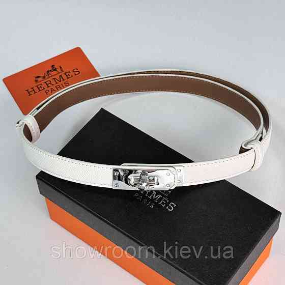 Тонкий білий жіночий ремінь зі шкіри (280-1) Київ