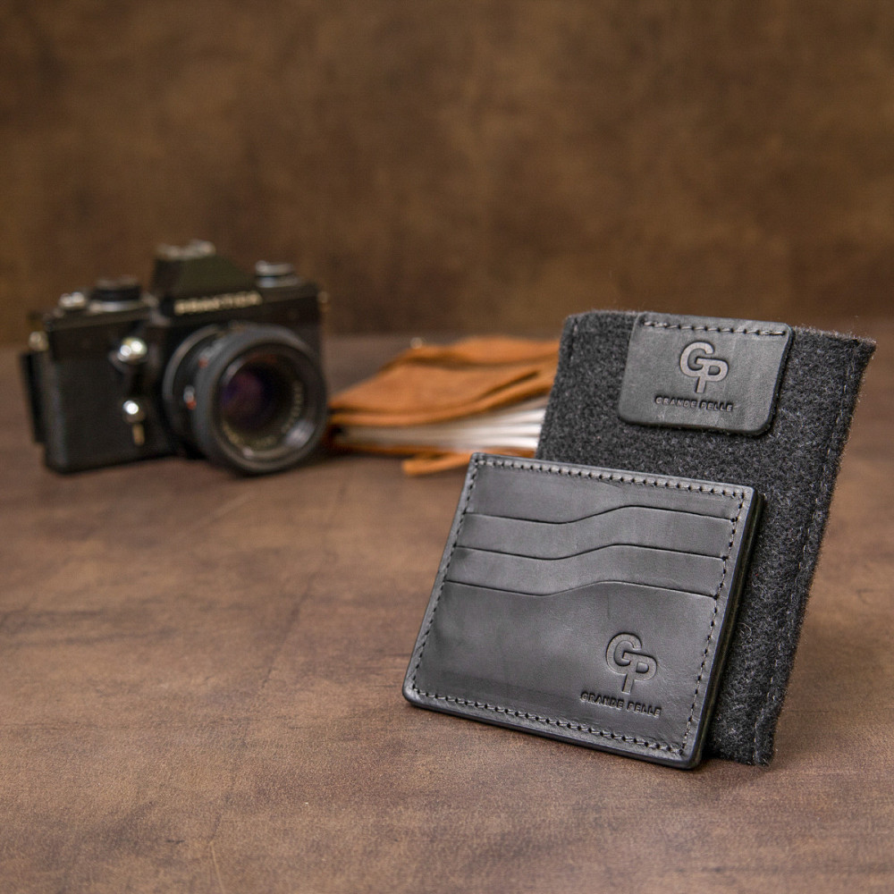 Практичний шкіряний картхолдер GRANDE PELLE 11499 Чорний Київ - фото 10