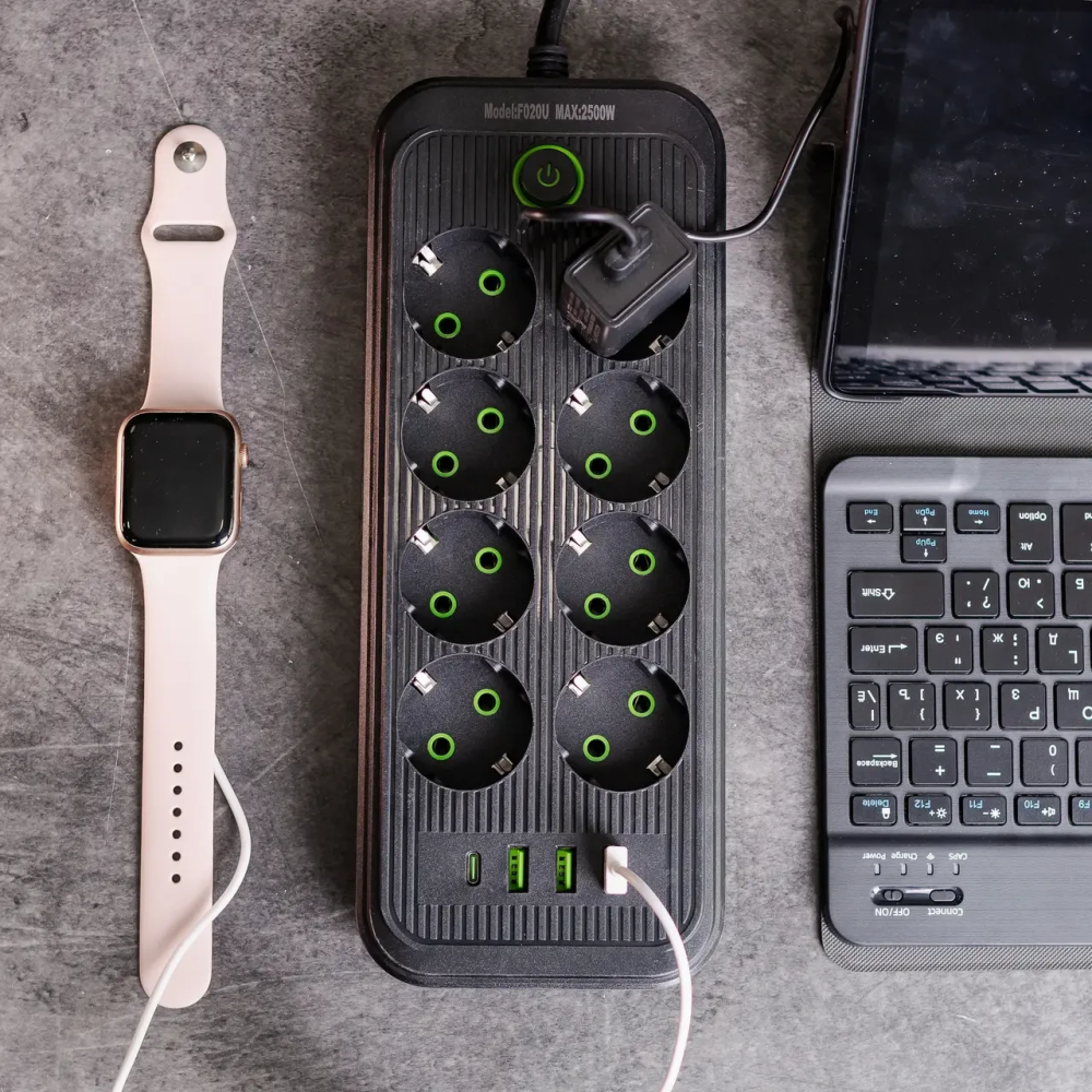 Мережевий фільтр подовжувач на 8 розеток з 3 USB 1 Type-C та кнопкою відключення F20U 4.8 м Білий HP-5-30 Київ - фото 9